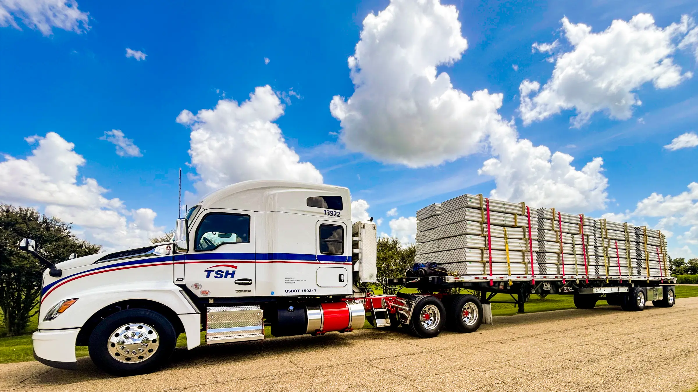 SFI truck on route moving flatbed transportation